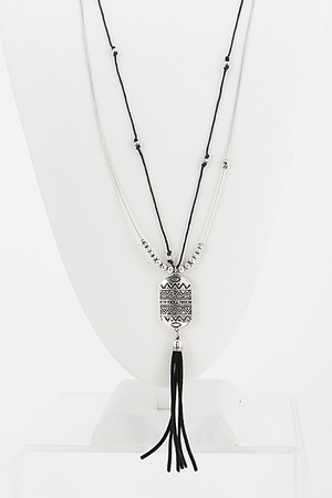 Tribal Charm Pendant Necklace with Tassel fringe Detail 5JCB9